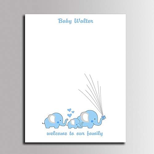 Customized Boys Baby Shower Guest Book Blue Elephants Fingerprint Signature Painting with Wooden Hanger DIY Guest Sign-in Book for Communion Baptism Gift-60x80cm - Image 2