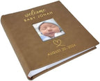 Small Personalized Welcome Baby Photo Album Brown Leatherette Holds 100 Photos Baby Shower by GiftsForYouNow