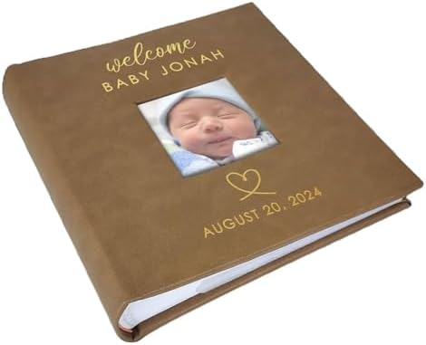 Small Personalized Welcome Baby Photo Album Brown Leatherette Holds 100 Photos Baby Shower by GiftsForYouNow