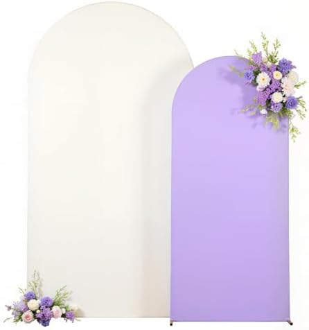 Cream and Lavender Photo Arch Backdrop Cover Set of 2 Spandex 7.2ft and 6ft Arch Covers Stretchy Backdrop Baby Shower Arch Stand Covers for Girls Birthday Party Wedding Banquet Background by Suppromo
