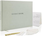 Real Linen Guest Book Set - 11.5 x 8.5 Embossed Guestbook for Weddings, Showers, Events, Blank & Lined, Comes with Sign, Pen, Box and Photo Sleeves, 120 Pages (Leaf) by ModernAlbumDesigns