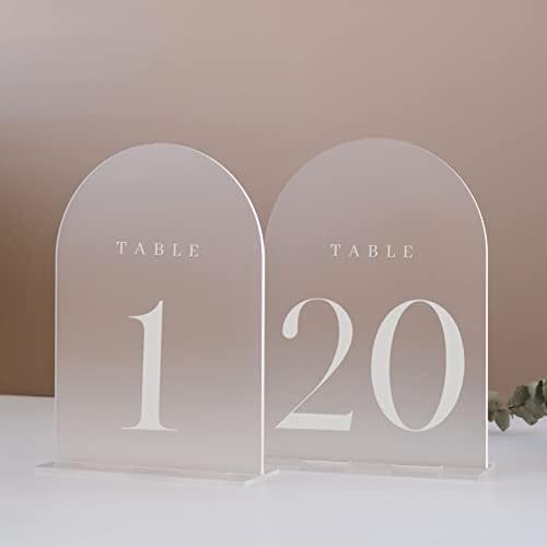 Frosted Arch Table Numbers 1-20 for Wedding, 20 Pack 5x7 Acrylic Signs With Holder, Perfect for Centerpiece Decoration by JINMURY