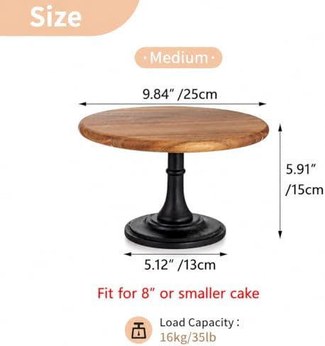 NUPTIO Wooden Cake Stand, 9.8 Inch Round Dessert Display Holder - Image 2