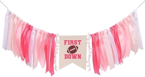 Girls First Year Down Birthday Decorations - Pink Football Theme Party Highchair Banner Set, Sports Touchdown Cake Smash Photo Props, 1st Birthday Cake Topper And Crown For Girls, Baby Shower Decors - Image 6