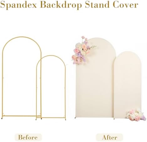 Beige Arch Backdrop Cover for Wedding, 7.2FT 6FT Set of 2 Stretchy Spandex Fitted Arch Stand Cover for Baby Shower, Birthday Party Decor, Chiara Backdrop Cover with Double-Sided Design - Image 4