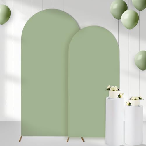 Sage Green Arch Backdrop Covers Set of 2(7.2Ft, 6Ft), Spandex Fitted Chiara Arch Stand Covers Backdrops for Wedding Baby Shower Birthday Graduation Photo Booth Props(Only Cover) by CORNERLACE