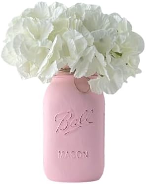 Pink Centerpieces for Baby Shower - Pink Mason Jar Flower Vase Centerpiece - Set of 5 Painted Mason Jars – 32 oz – Pink Rustic Mason Jar Centerpiece Baby Shower, Birthday (5 Pink w/Hydrangea) - Image 3