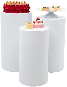 3PC Cylinder Pedestal Stands for Party, White Round Large Metal Cylinder Dessert Tables, Pedestal Display Plinth Pillars for Wedding Birthday Baby Shower Event Art Decor by VPABES