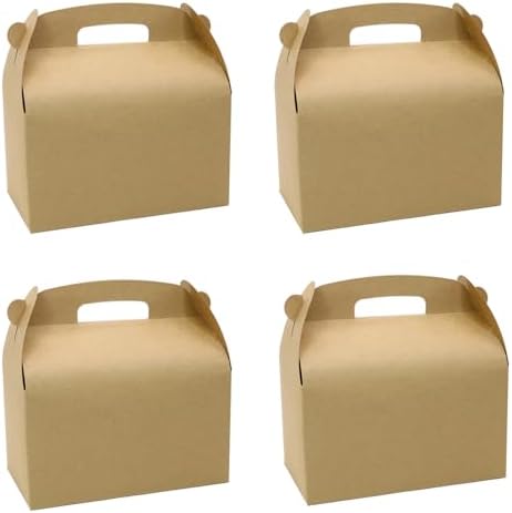 30Pcs 9 Inch Large Gable Gift Boxes, Brown Party Favor Treat Boxes, Lunch Box with Handles for Birthday Babyshower Wedding Activity Picnic by Oletx