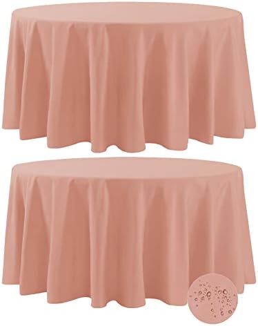 Fokitut 2 Pack Waterproof Round Tablecloth, 132 Inch, Stain Resistant and Wrinkle Polyester Table Cloth, Fabric Table Cover for Kitchen Dining, Wedding, Party, Holiday Dinner-Dusty Pink by BalsaCircle