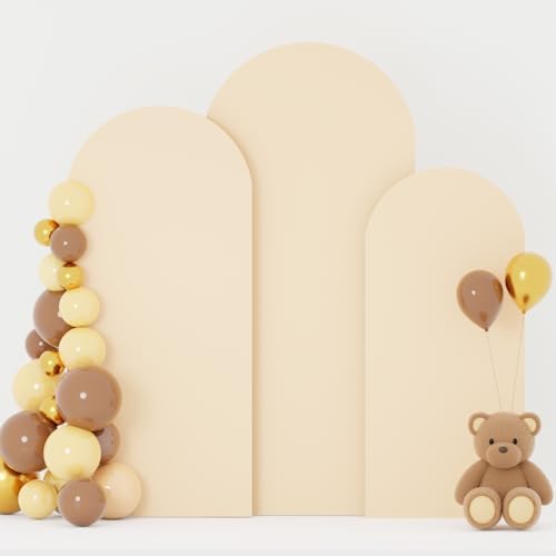 FOTSHARER Spandex Arch Backdrop Cover Set of 3 Beige Wedding Arch Cover 4FT 5FT 6FT Arch Covers for Balloon Frame Stand 2-Sided Arches Backdrop Stretchy Covers for Wedding Banquet Party Banquet Decor - Image 4