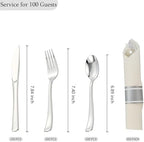 100 Pack Pre Rolled Silver Plastic Silverware Set with Napkins,Disposable Wrapped Heavy Duty Cutlery Set for Wedding Birthday Party-100 Forks,Knives,Spoon,Utensils Set,Plasticware Bulk - Image 3
