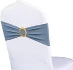 Pack of 50 Dusty Blue Chair Sashes with Gold Buckles, Chair Bands Bows by WENSINL