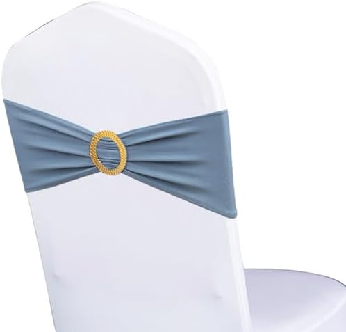 Pack of 50 Dusty Blue Chair Sashes with Gold Buckles, Chair Bands Bows by WENSINL