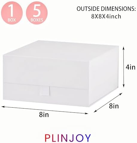 5 Pcs White Gift Box 8x8x4 Inches Small Gift Boxes for Presents with Magnetic Closure Lid Luxury Collapsible Gift Box Bridesmaid, Wedding, Birthday Boxs for Gift Packaging - Image 4