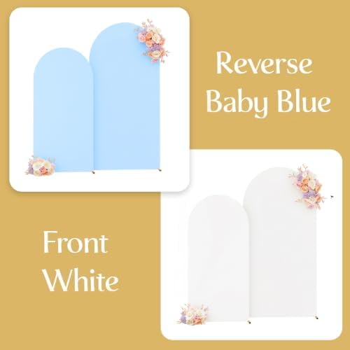 7.2FT & 6FT Arch Backdrop Cover, White & Blue Wedding Arch Covers, Spandex Arch Covers Stretchy Backdrop for Bridal Shower Baby Shower Birthday Decoration - Image 2