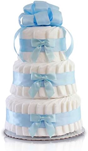 Classic Pastel Baby Shower Diaper Cake (3 Tier, Blue) by Unknown