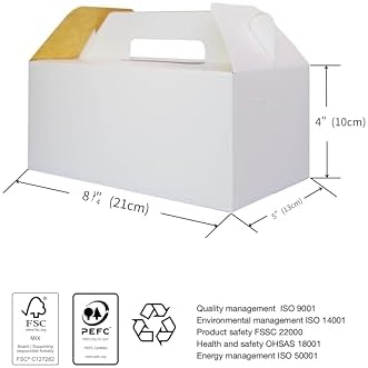 PandaPandaPPS 50 Pack White Food- Safe Paperboard Gable Boxes 8.25×5×4 inch - Image 3