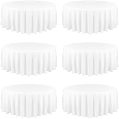 YMHPRIDE 6 Pack Round Tablecloth White Table Cloths 132 Inch Polyester Round Table Cloth,White TableClothes Round 132 inch Washable Fabric Table Covers for Wedding,Party,Dining,Banquet by YMHPRIDE
