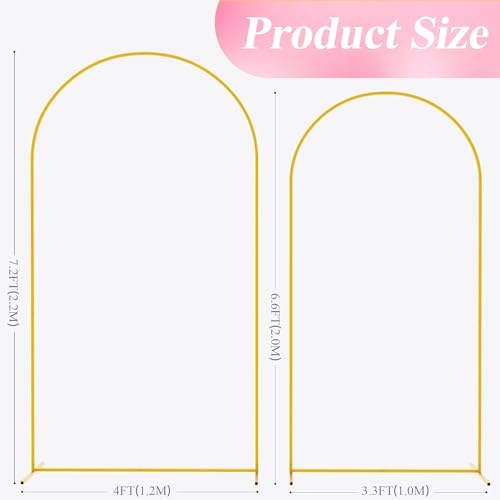 Wokceer Wedding Arch Backdrop Stand 7.2FT,6.6FT Gold Metal Arch Stand Set - Image 2