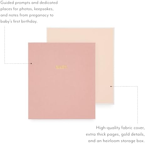 Sugar Paper Baby Keepsake Book, Memory Book from Pregnancy to First Year, Milestone Journal with Pocket Storage, Baby Shower Idea, Gender Neutral Gift, Cloth Hardcover, Rose Linen - Image 2