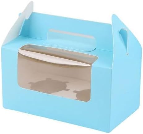 100Pcs 16.5×9.5×9cm/6.49×3.74×3.54 inch Kraft Paper Cupcake Packing Box Christmas Gift Box with Clear Window 2 Cavity Muffin Cupcake Wedding Party Birthday Favors (Blue) by Unknown