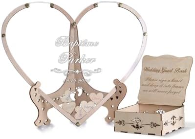 Wedding Guest Book Alternative,with Box and Small Hearts,Personalized Heart Drop Guest Sign for Rustic Wedding Decorations,Anniversary and Baby Shower(style10, Heart) by HZGUEOSTB