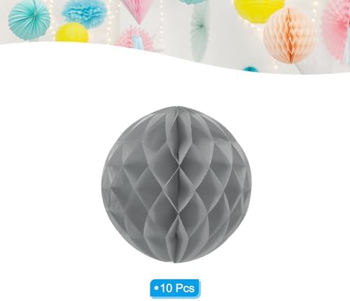 PATIKIL 10pcs 14" Honeycomb Balls Tissue Paper Pom Poms, Party Hanging Paper Honeycomb Balls Decoration for Birthday Wedding Home Backdrop Decor, Grey - Image 3
