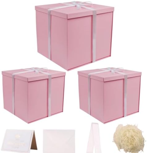 UoeRing 3 Pcs Large Gift Box Matte Pink 12x12x11 Inch with Lid by Unknown