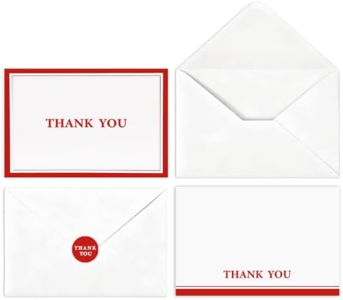 Whaline 100 Packs Thank You Cards, Red Border, 4 x 6 Inch, 2 Designs by Whaline