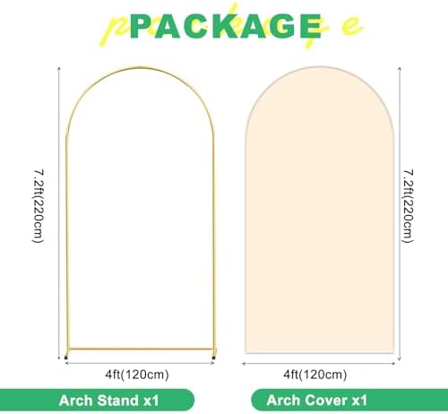 Metal Arch Backdrop Stand and Cover Set, 7.2FT Beige Reusable Spandex Fitted Backdrop Cover and Gold Wedding Arch Frame for Baby Shower, Birthday, Parties Decoration. - Image 2