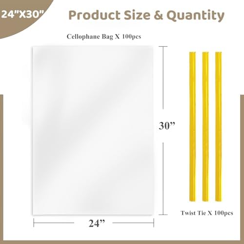 WIKDAY Clear Gift Bags 100 PCS 24x30 Inche Cellophane Wrap for Gift Baskets - Image 3