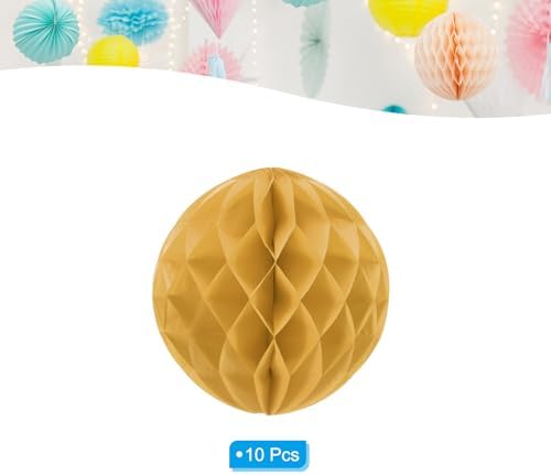 PATIKIL 10pcs 14" Honeycomb Balls Tissue Paper Pom Poms, Party Hanging Paper Honeycomb Balls Decoration for Birthday Wedding Home Backdrop Decor, Khaki - Image 3