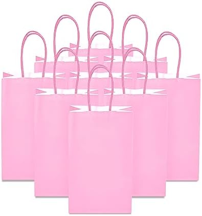 DjinnGlory 100 Pack Small Sized Pink Paper Gift Bags with Handles Bulk for Small Business, Boutiques, Baby Showers, Party Supplies, Retails, 9x5.5x3.15 Inch - Image 6