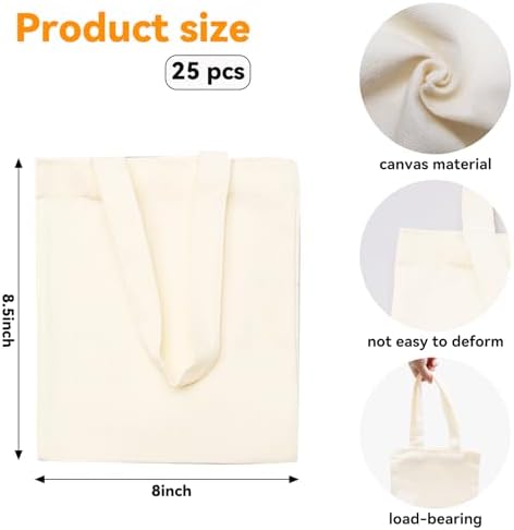 25 Pcs Mini Canvas Tote Bags,8.5 X 8 Inch - Image 2