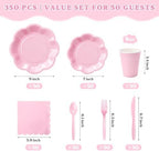 Vyntra Pink Paper Plates, Cups & Napkins, 350 Pcs Scalloped Party Set - Image 2