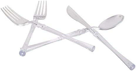 Luxe Party 128 Pieces Two Tone Plastic Disposable Cutlery | Forks-Spoons-Knives | Full Size | Neo Classic | Clear and Silver - Image 4
