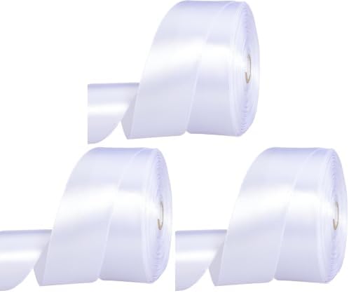 YASEO 1 1/2 Inch White Solid Satin Ribbon for Gift Wrapping, 50 Yards (Pack of 3) by YASEO