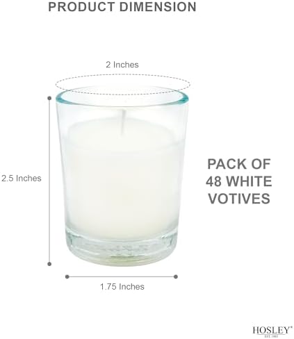 Hosley 48 Pack White Unscented Votive Candles, Clear Glass, Hand-Poured Wax, Bulk Wedding & Party Candles for Gifts, Tables, Aromatherapy & Holidays Party Weddings Birthdays (White) - Image 4