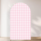 Checkered Gingham Arch Backdrop Cover 6.6ft Pastel Pink and White Classic Plaid Pattern Girl Bridal Baby Shower Birthday Party Stretchy Arched Photo Booth Decorations by Unknown