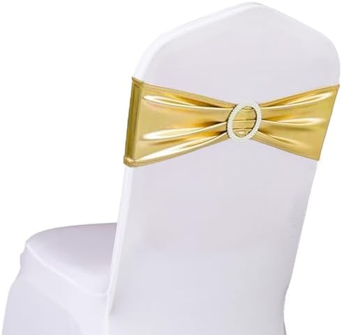 Spandex Metallic Gold Chair Sashes 100 Pack Wedding Chair Bows Bands Buckle by SINSSOWL