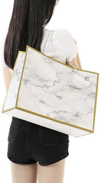 CMECIAL 10 Extra Large Marble Gift Bags with Tissue Papers - 16" White Large Size Wedding Gift Bags Bulk - Image 4