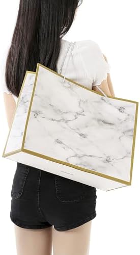 CMECIAL 10 Extra Large Marble Gift Bags with Tissue Papers - 16" White Large Size Wedding Gift Bags Bulk - Image 4