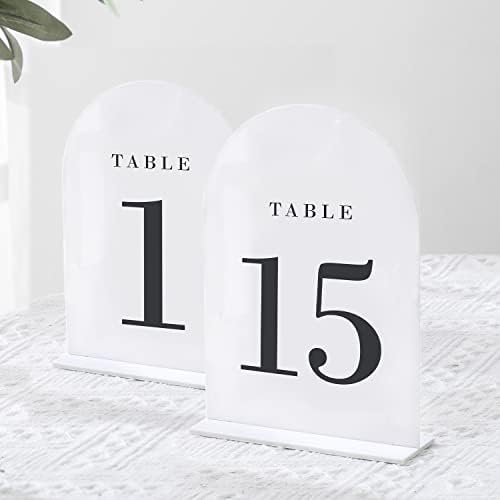 UNIQOOO White Arch Wedding Table Numbers with Stands 1-15, 5x7" Acrylic Signs and Holders, Perfect for Centerpiece, Reception, Decoration, Party, Anniversary, Event by UNIQOOO