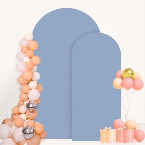FANPROMS Wedding Arch Cover Set of 2 Dusty Blue Wedding Arch Cover 6FT 7.2FT Spandex Arch Cover Set for Birthday Party Boho Balloon Arch Stand Covers Set for Reception Party Metal Stand Decorations - Image 6