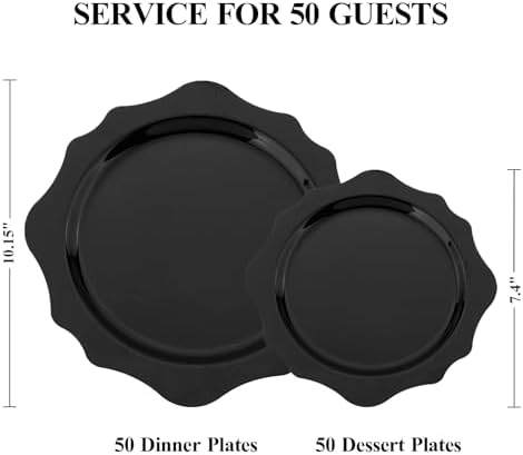 realluck 100Pcs Black Plastic Plates for 50 Guests - Image 2