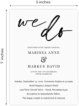 Canopy Street Personalized We Do Invitations / 25 Custom Modern Wedding Invites With White Envelopes / 5" x 7" Flat Simple Black And White Engagement Party Invitation/Made In The USA - Image 5