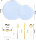 bUCLA 150PCS Blue Plastic Plates - Light Blue and Gold Disposable Include 25 Each (Dinner & Dessert) Plates, 25 Knives, 25 Forks, 25 Spoons and 25 Cups, Ideal for Party, Birthday & Wedding - Image 2
