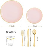 WDF 150Pcs Pink Plates Disposable - Pink and Gold Plastic Plates 25guest Disposable Dinnerware Include 25 Dinner Plate, 25 Dessert Plate, 25 Cutlery & 25 9oz Cups for Baby Shower/Wedding/Summer Party - Image 2