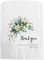 Canopy Street Personalized Lush Greenery Thank You Treat Bags / 50 Custom Event Dessert Bags / 5 3/4" x 8" Watercolor Floral Cookie Holder Wedding Anniversary Favor/Made In The USA by CanopyStreet
